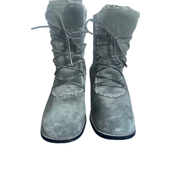 AJ Valenci Valencia black Suede Shearling Lace-Up Ankle Boots Women’s 8W wide - Picture 3 of 12